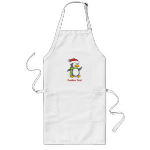 雪の上のクリスマスペンギン歩く ロングエプロン