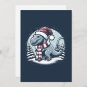 雪の上のクリスマス恐竜Tレックス シーズンカード (正面/裏面)