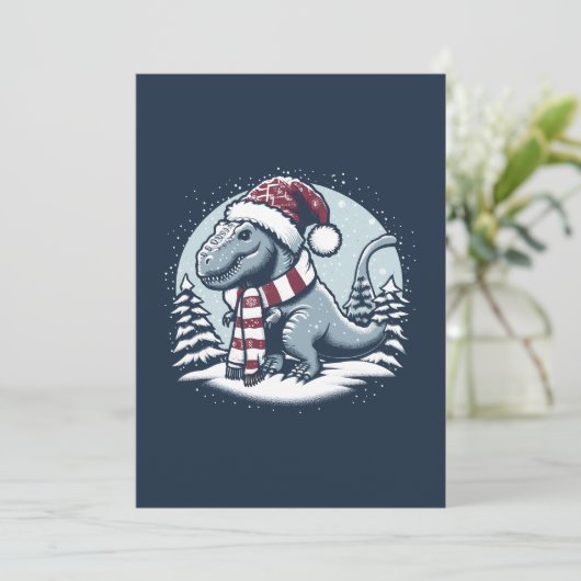 雪の上のクリスマス恐竜Tレックス シーズンカード (スタンド正面)