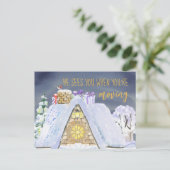 雪の上のサンタの足跡クリスマスの移動 シーズンポストカード (スタンド正面)