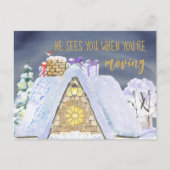 雪の上のサンタの足跡クリスマスの移動 シーズンポストカード (正面)