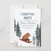 雪の上のテディベアのクリスマスのパーティー 招待状 (正面)
