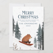 雪の上のテディベアは陽気なクリスマスを投げた シーズンカード (正面)