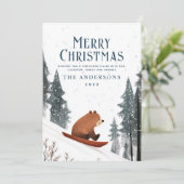 雪の上のテディベアは陽気なクリスマスを投げた シーズンカード (スタンド正面)