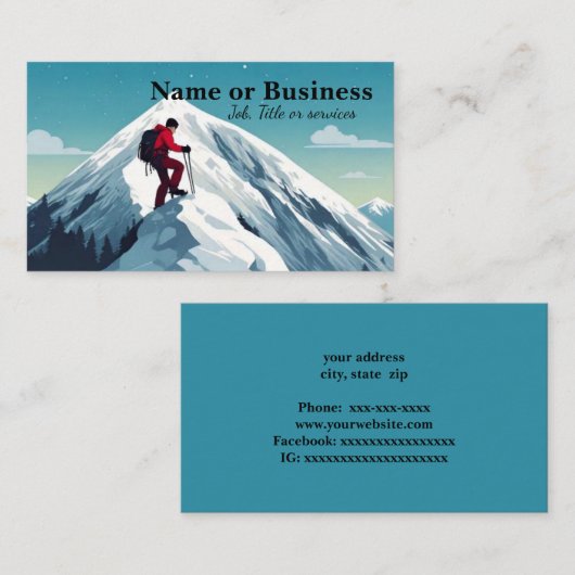 雪の上のハイカー山のキャップ 名刺 (正面/裏面)