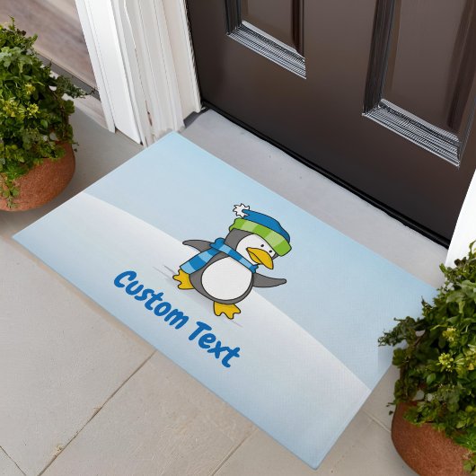 雪の上のペンギンの玄関マット ドアマット