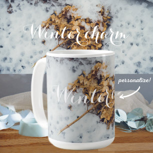 雪の上のホルテンシアの花 コーヒーマグカップ