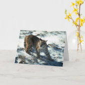 雪の上のボブキャット カード (黄色い花)