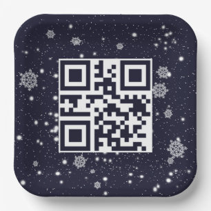 雪の上のメリークリスマスQRコード ペーパープレート