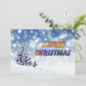 雪の上の冬のクリスマスツリーと個人の写真 シーズンカード (スタンド正面)
