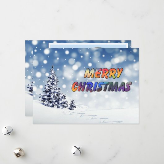 雪の上の冬のクリスマスツリーと個人の写真 シーズンカード (正面/裏面インサイチュ)