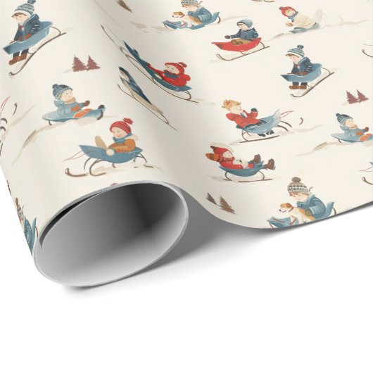 雪の上の子供の冬の背景 ラッピングペーパー (ロールコーナー)