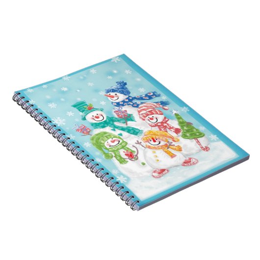 雪の上の愛らしいクリスマスの雪だるまファミリー ノートブック (右側)