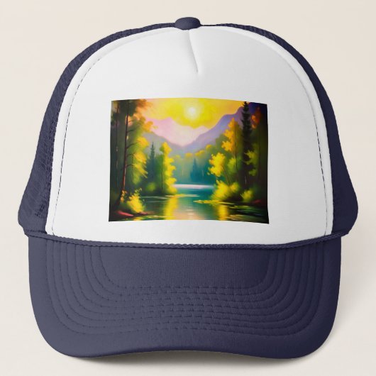 雪の上の日の出は山や湖を覆った キャップ (正面)