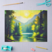 雪の上の日の出は山や湖を覆った 薄葉紙 (クラフト)