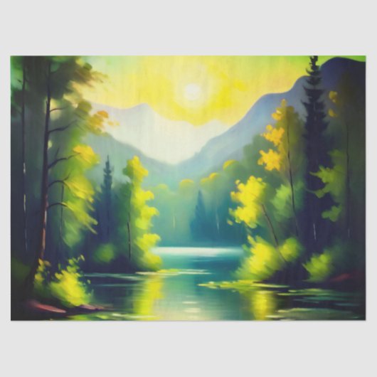 雪の上の日の出は山や湖を覆った 薄葉紙 (正面)