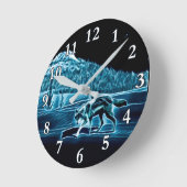 雪の上の狼 ラウンド壁時計 (傾斜)