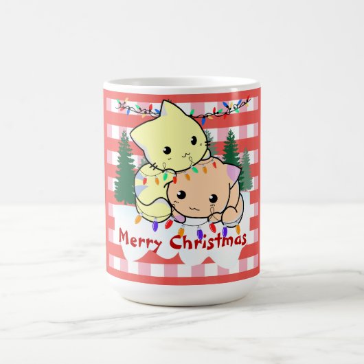 雪の上の猫のクリスマスパーソナライズされた、名前 コーヒーマグカップ (中央)