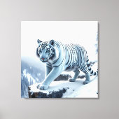 雪の上の白い虎の崖のストレッチされたキャンバス印刷 キャンバスプリント (正面)
