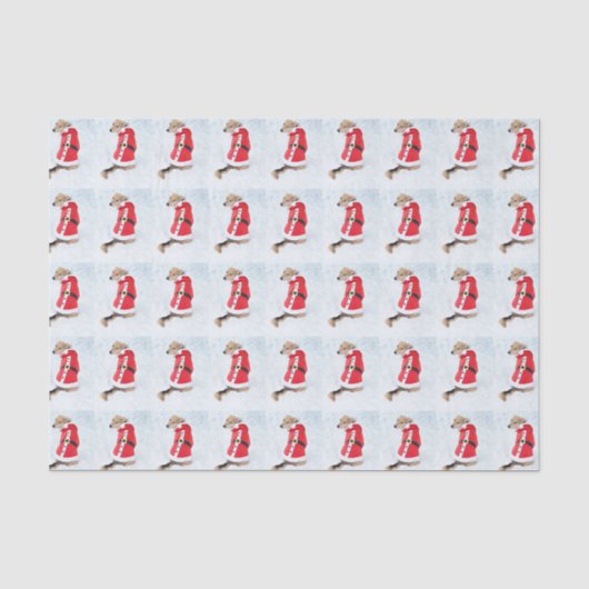 雪の上の赤いサンタスーツを着たかわいい犬 クリスマス 薄葉紙 (正面)