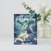 雪の上の雄大な白いオオカミの誕生日招待状 ポストカード (スタンド正面)