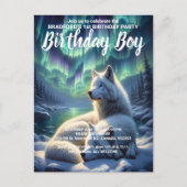 雪の上の雄大な白いオオカミの誕生日招待状 ポストカード (正面)