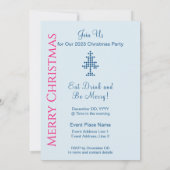 雪の上の青いクリスマスツリーのクリスマスパーティー 招待状 (裏面)