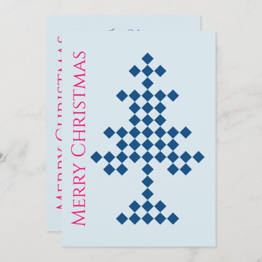 雪の上の青いクリスマスツリーのクリスマスパーティー 招待状 (正面/裏面)