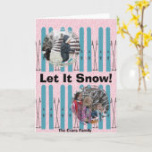 雪の上の青いスキー カード (黄色い花)