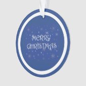 雪の上の青のメリークリスマス オーナメント (正面)