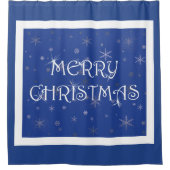 雪の上の青のメリークリスマス シャワーカーテン (正面)