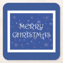 雪の上の青のメリークリスマス スクエアペーパーコースター