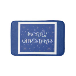 雪の上の青のメリークリスマス バスマット