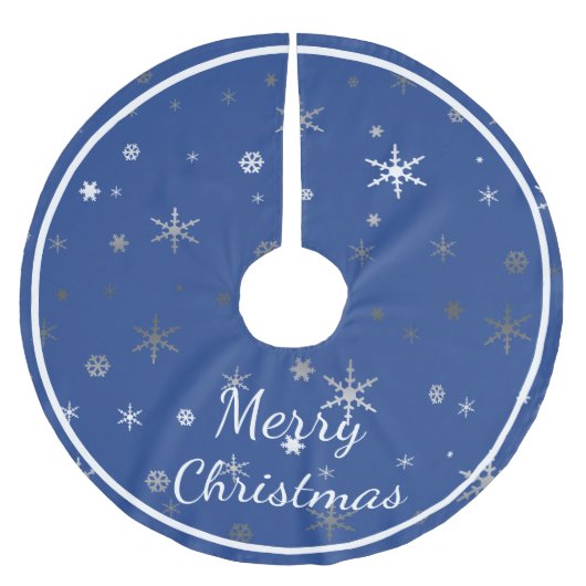 雪の上の青のメリークリスマス ブラッシュドポリエステルツリースカート (正面)