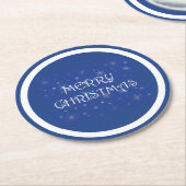 雪の上の青のメリークリスマス ラウンドペーパーコースター (アングル)