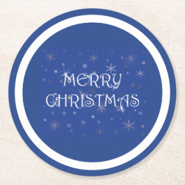 雪の上の青のメリークリスマス ラウンドペーパーコースター