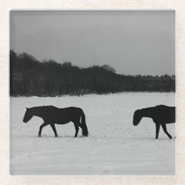 雪の上の馬 ガラスコースター