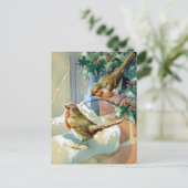 雪の上の2つのロビンはホリーを覆った シーズンポストカード (スタンド正面)