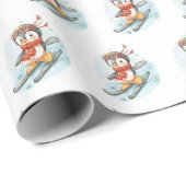 雪の上をスキーする水色ペンギン ラッピングペーパー (ロールコーナー)