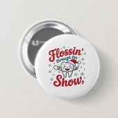 雪の上を流れるおもしろいクリスマスクリスマス 缶バッジ (正面&裏面)