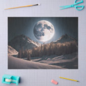 雪の上を満月が切り離す木の山 薄葉紙 (クラフト)