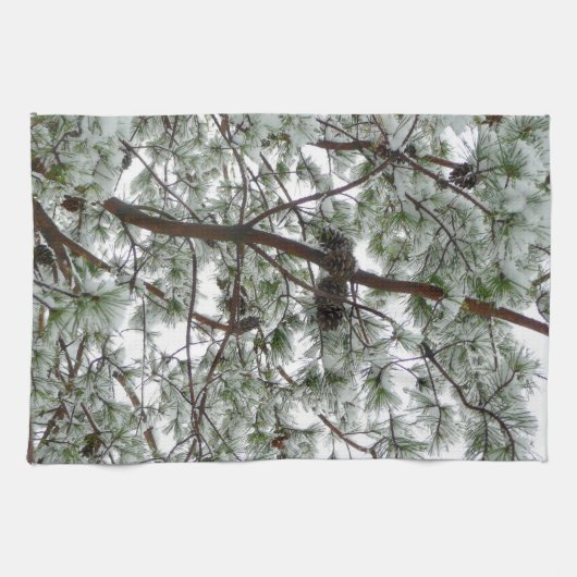 雪の下で松の木の冬の写真 キッチンタオル (横)