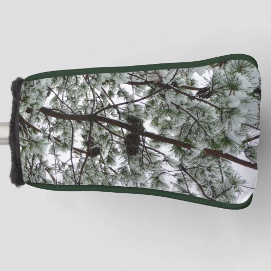 雪の下で松の木の冬の写真 ゴルフヘッドカバー (正面)