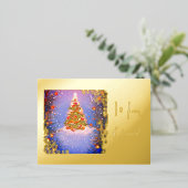 雪の下のクリスマスツリーと金ゴールド 箔シーズンポストカード (立ち正面)