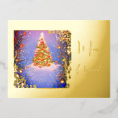 雪の下のクリスマスツリーと金ゴールド 箔シーズンポストカード (正面)