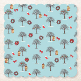 雪の下のクリスマスデコレーションと木 ペーパーコースター