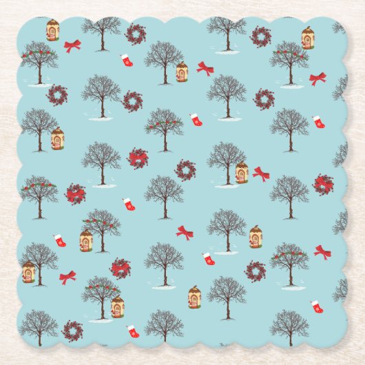 雪の下のクリスマスデコレーションと木 ペーパーコースター (正面)