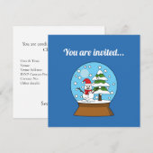 雪の世界と雪だるま＆松の木のオーナメント | 名前やメッセージを入れてオリジナルに 招待状 (正面/裏面)