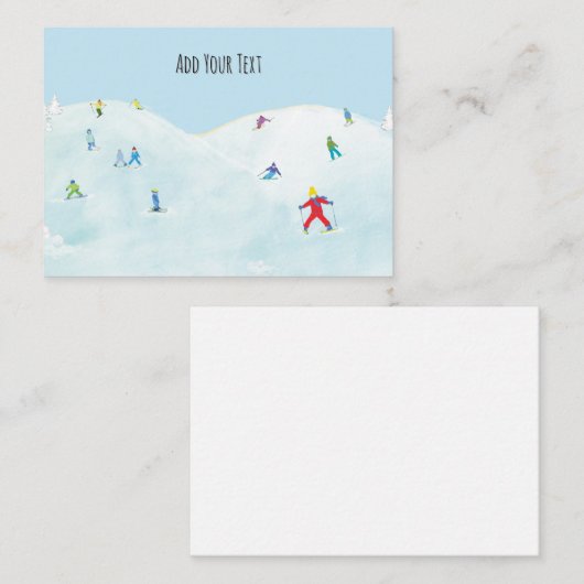 雪の丘の小さなスキーヤーパーソナライズされた ノートカード (正面/裏面)