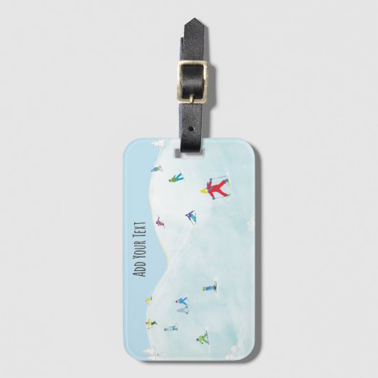 雪の丘の小さなスキーヤーパーソナライズされた ラゲッジタグ (正面縦)